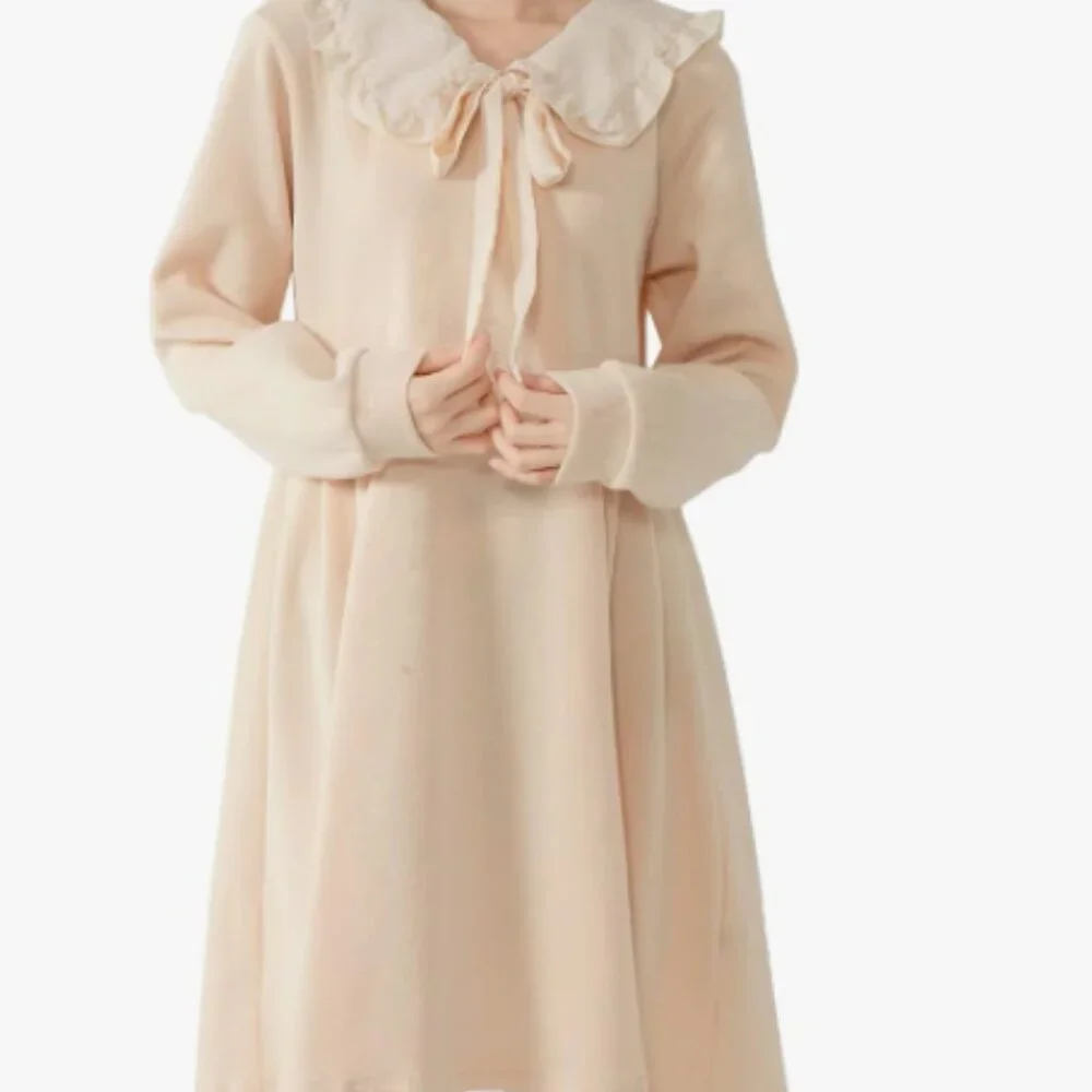 Packitcute Charming Beige Kids Dress with Ruffled Collar Girls  size Large - Picture 13 of 13